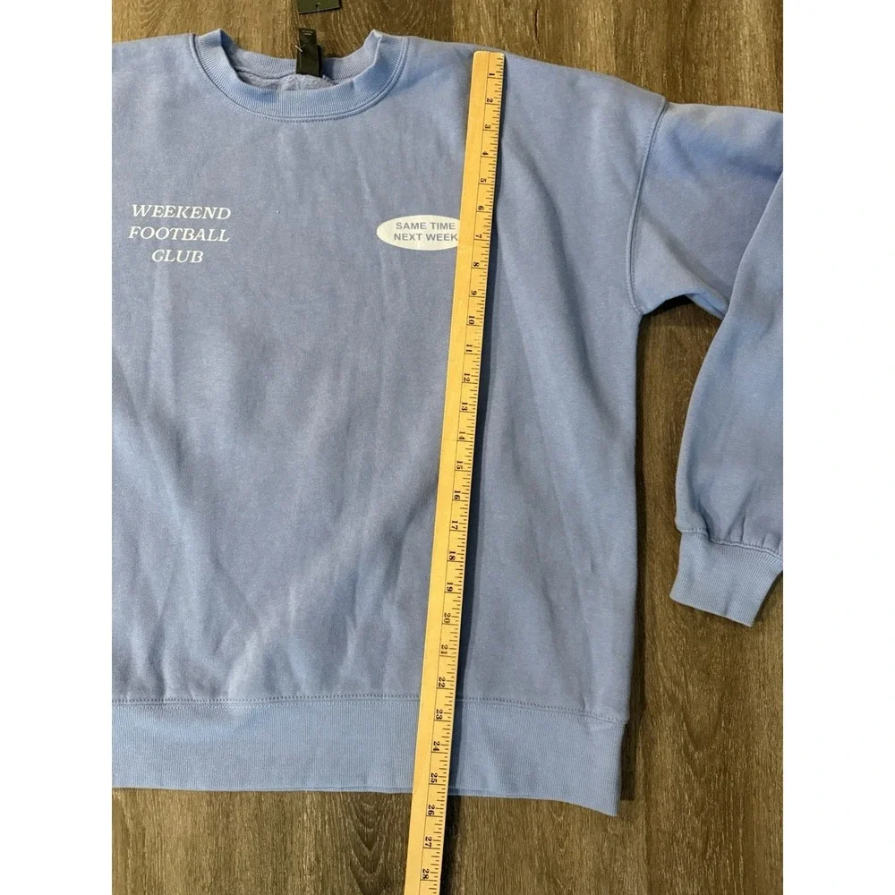 Womens Oversized Pullover Fleece Sweatshirt Football Club Light Blue Size XS - Picture 11 of 13